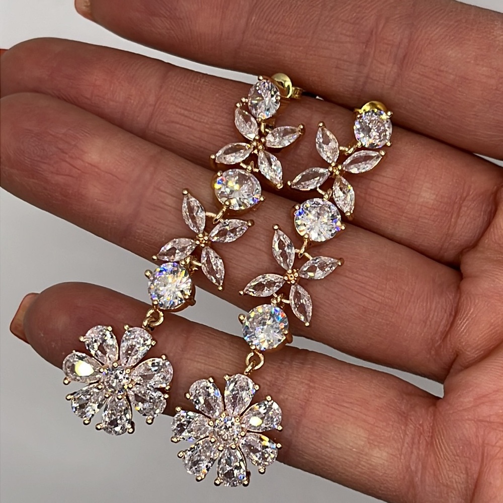 Floral CZ Drop Earrings